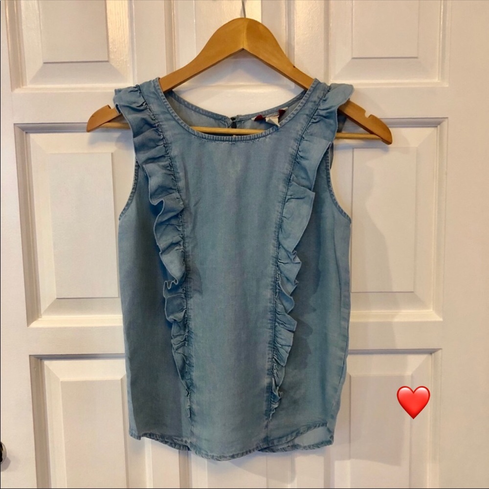 Super cute light jean blouse with ruffles